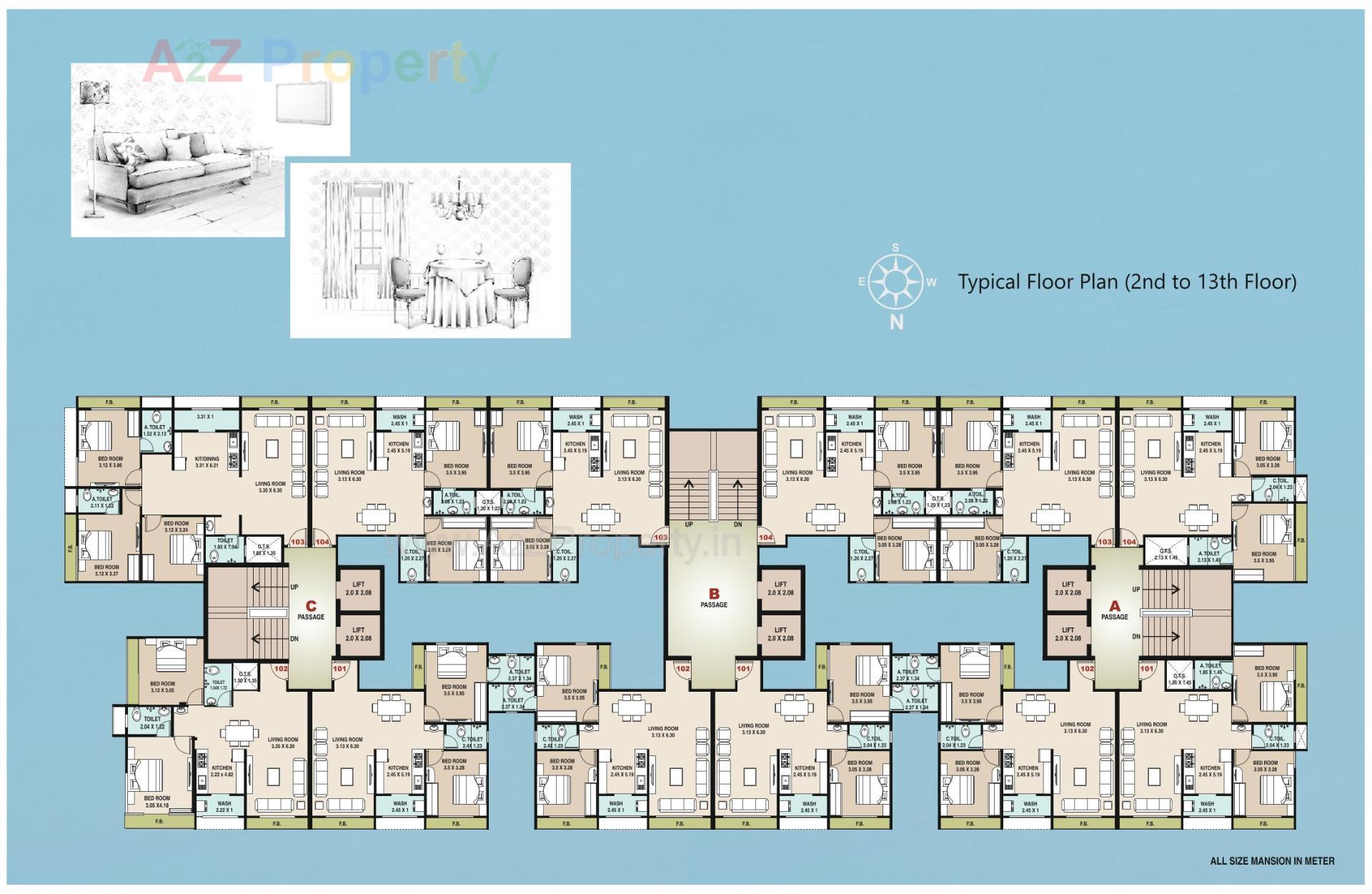 Layout of real estate project Mahaveer Heights located at Vesu, Surat, Gujarat