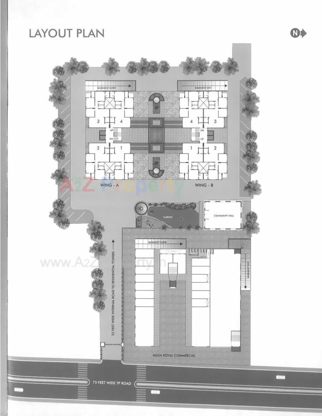 Layout of real estate project Mega Royal located at Adajan, Surat, Gujarat