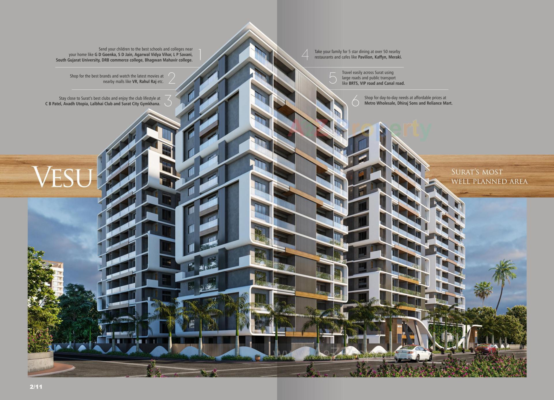 3D Elevation of real estate project Milestone Regalia located at Vesu, Surat, Gujarat