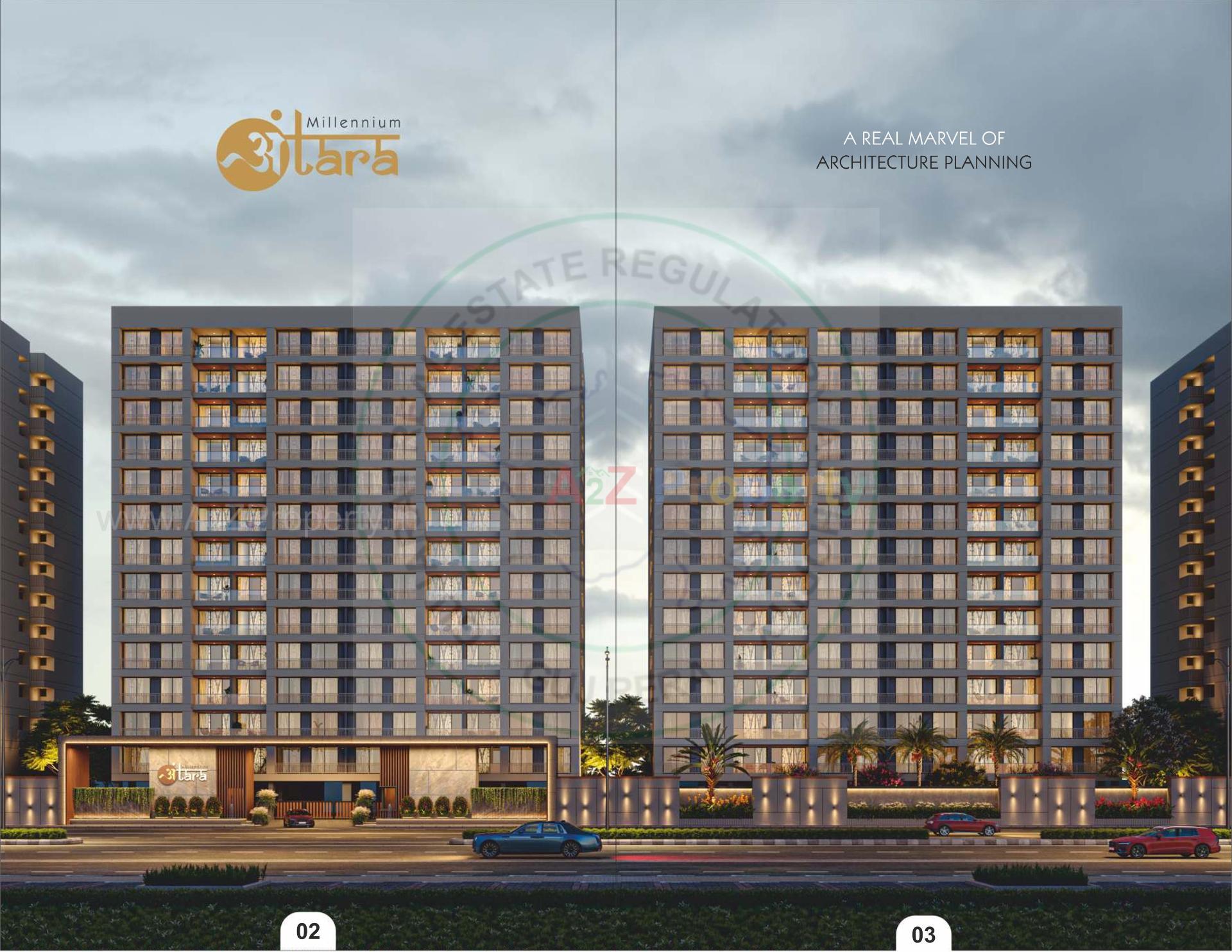 3D Elevation of real estate project Millennium Antara located at Vesu, Surat, Gujarat