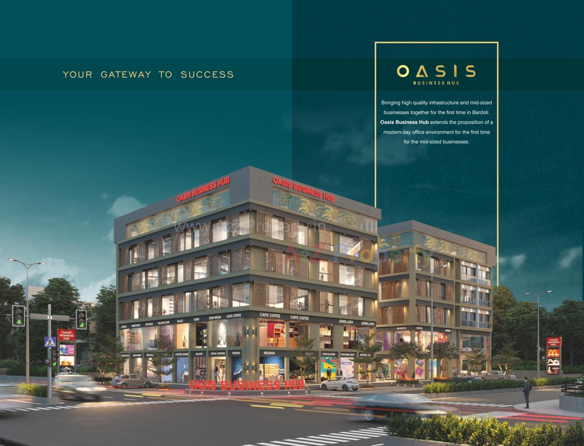 3D Elevation of real estate project Oasis Business Hub located at Bardoli, Surat, Gujarat