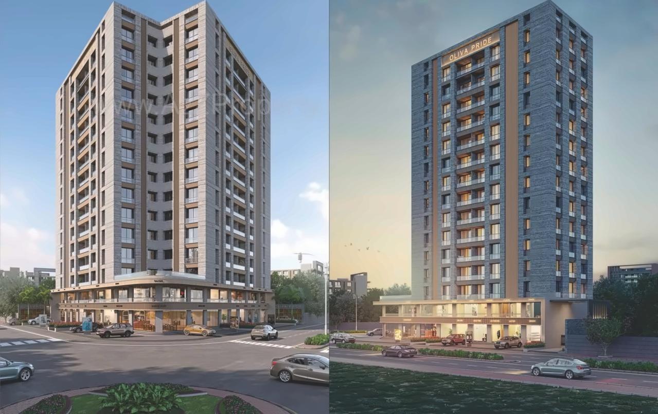 3D Elevation of real estate project Oliva Pride located at Bhimrad, Surat, Gujarat