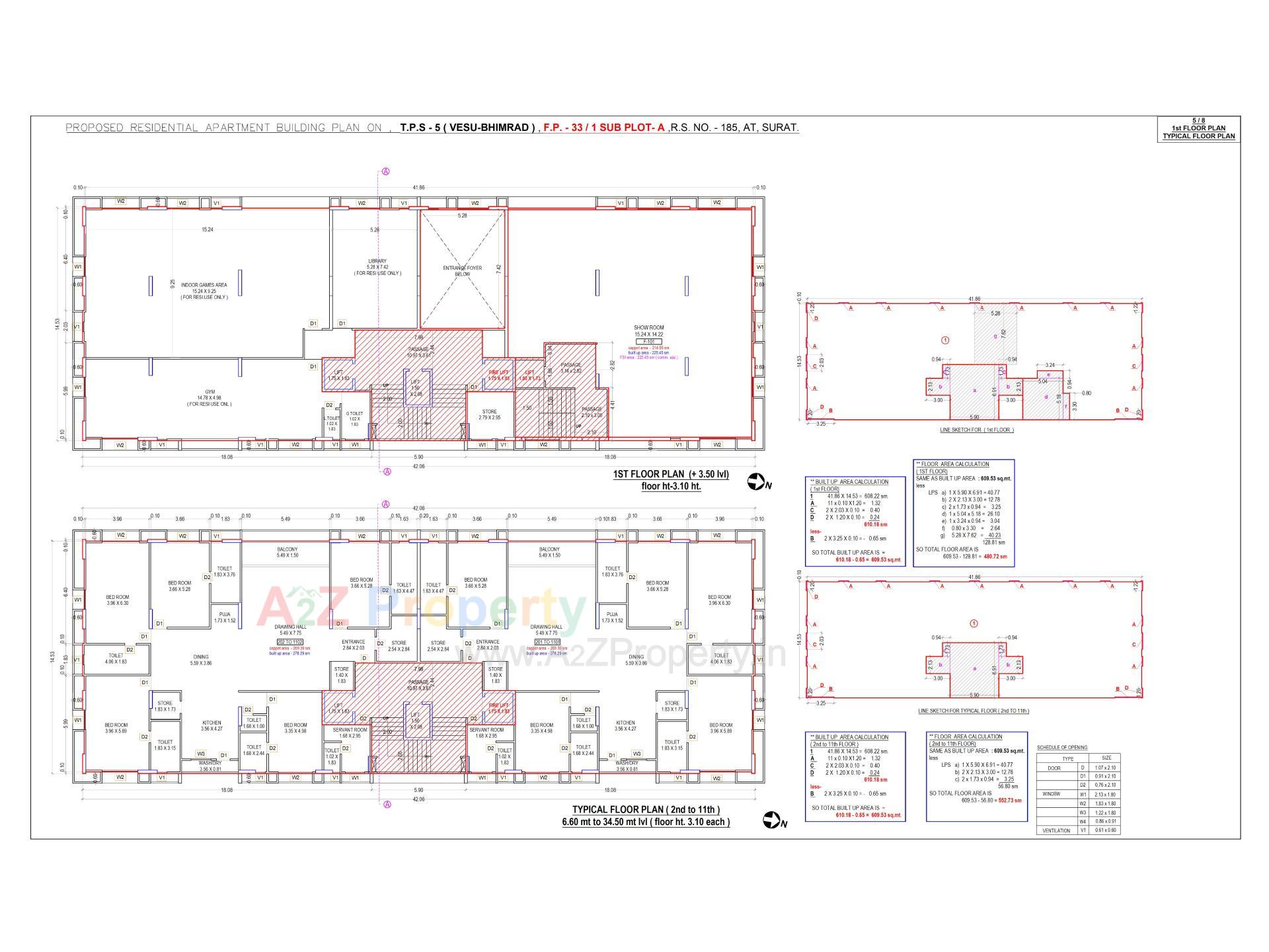 Layout of real estate project Optima Tower located at Vesu, Surat, Gujarat