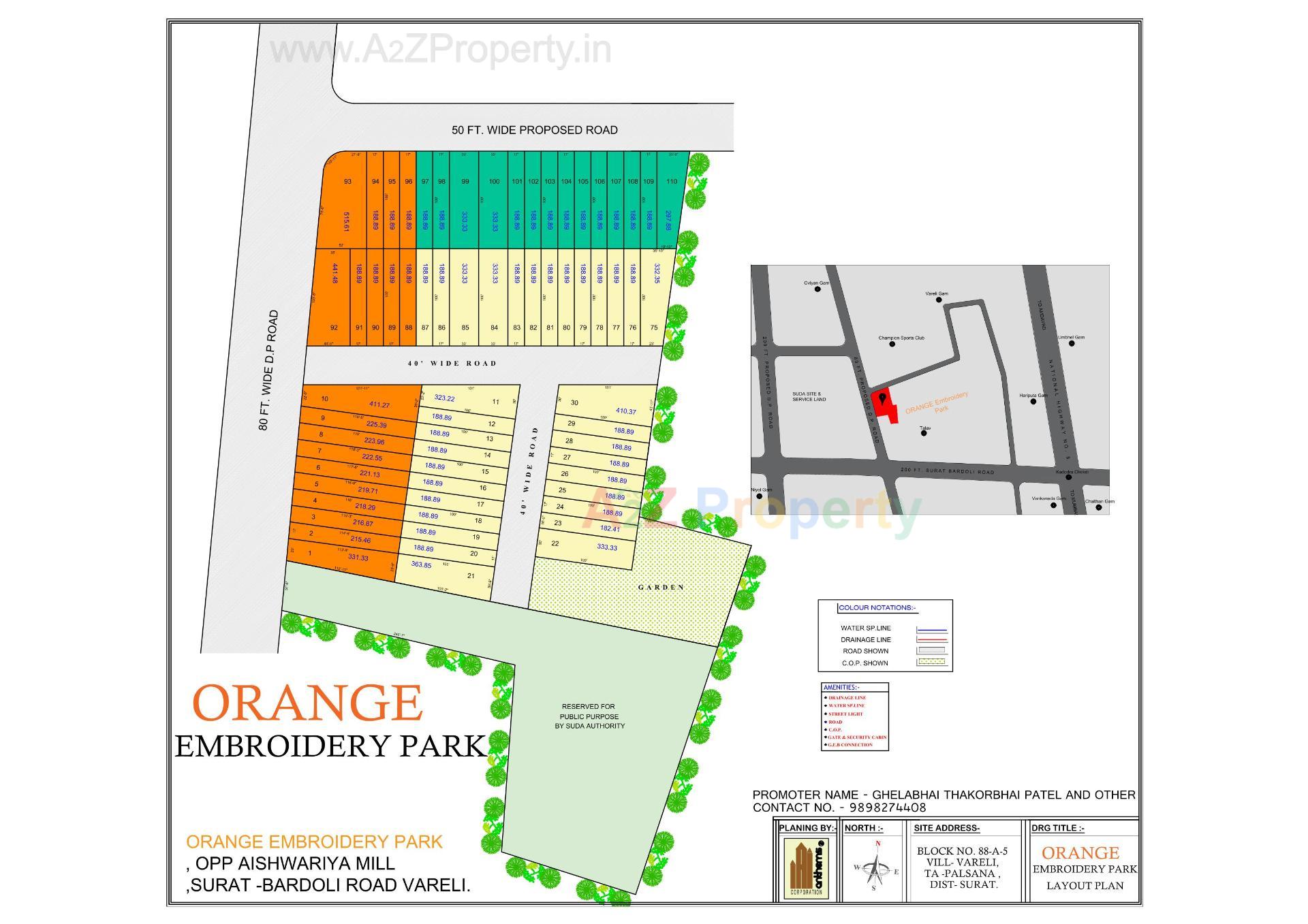 Layout of real estate project Orange Embroidery Park located at Vareli, Surat, Gujarat