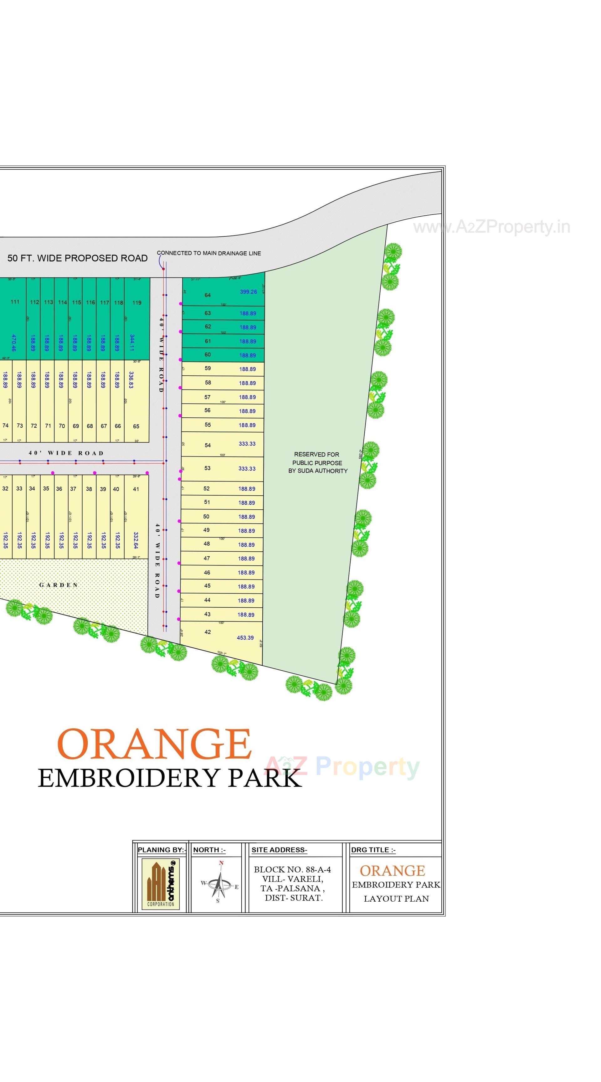 Layout of real estate project Orange Embroidery Park located at Vareli, Surat, Gujarat