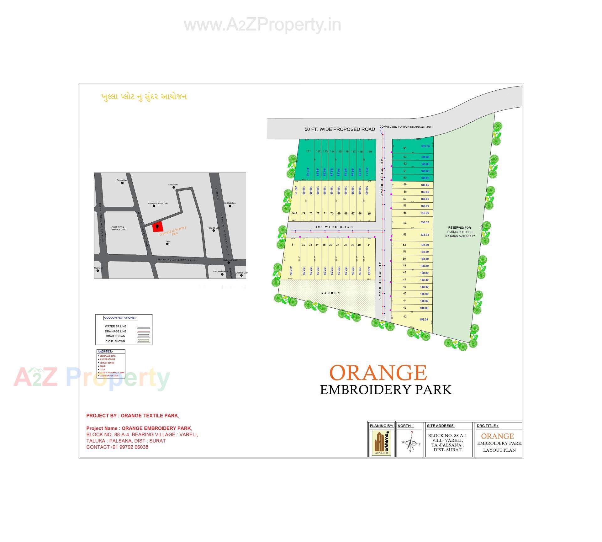 Layout of real estate project Orange Embroidery Park located at Vareli, Surat, Gujarat