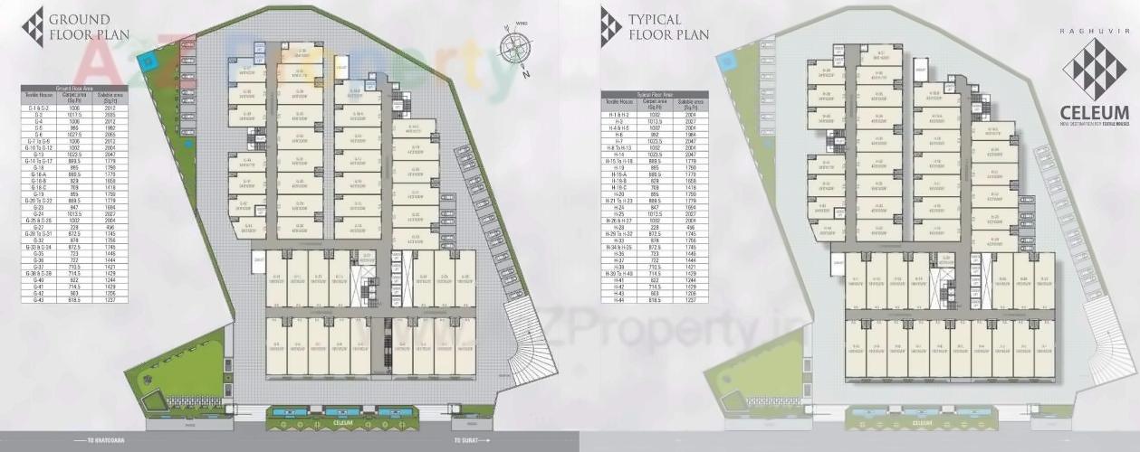 Layout of real estate project Raghuvir Celeum Center located at Kumbhariya, Surat, Gujarat