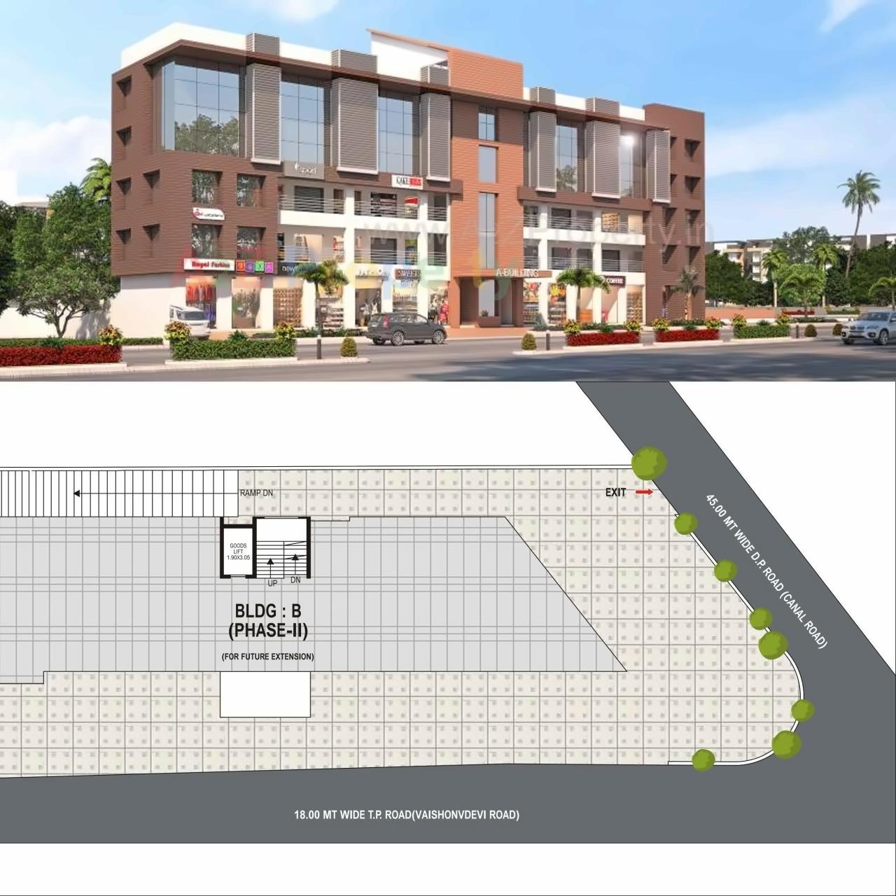 Layout of real estate project Rajshree Shoppers (a ) located at Vanakla, Surat, Gujarat
