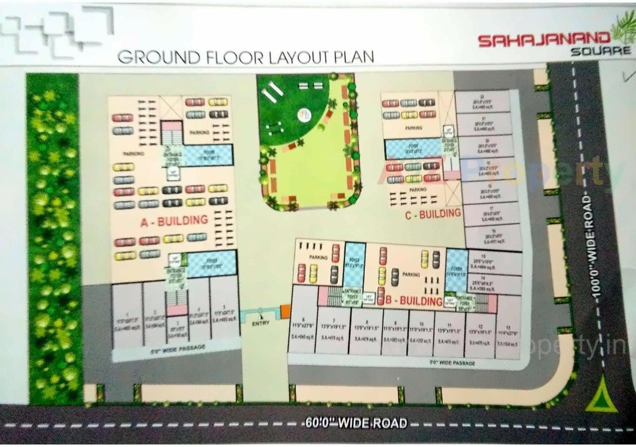 Layout of real estate project Sahajanand Square ( H H Enterprise) located at Kosad, Surat, Gujarat
