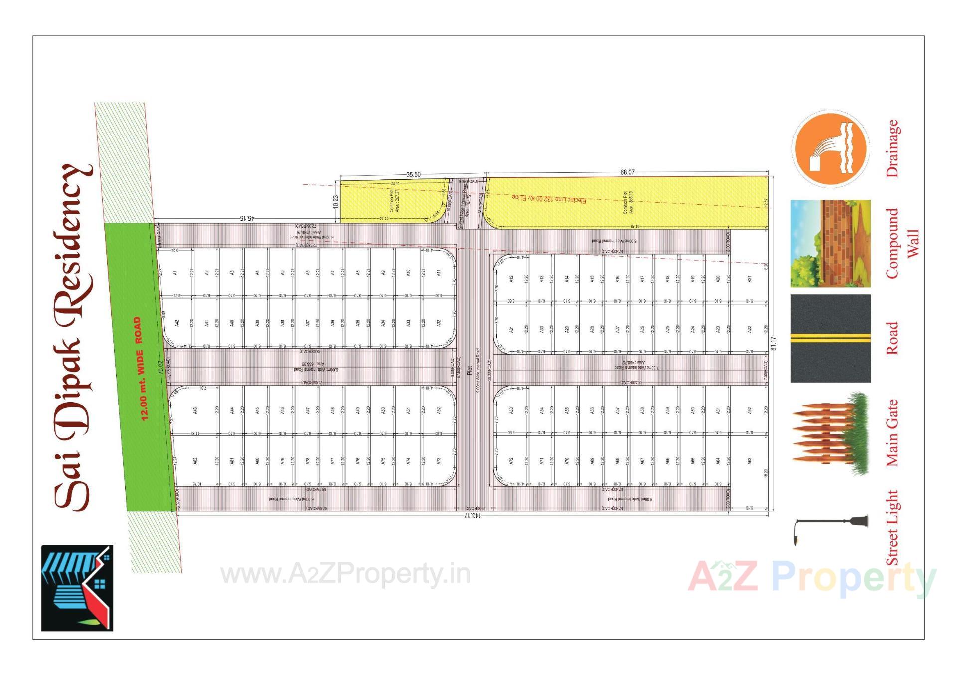 Layout of real estate project Sai Dipak Residency located at Bhestan, Surat, Gujarat