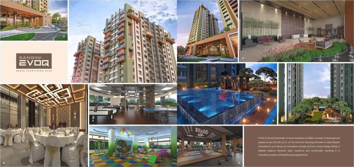 3D Elevation of real estate project Sangini Evoq located at Bharthana, Surat, Gujarat