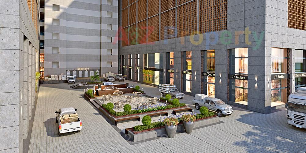 3D Elevation of real estate project Sangini Textile Hub located at Kumbhariya, Surat, Gujarat