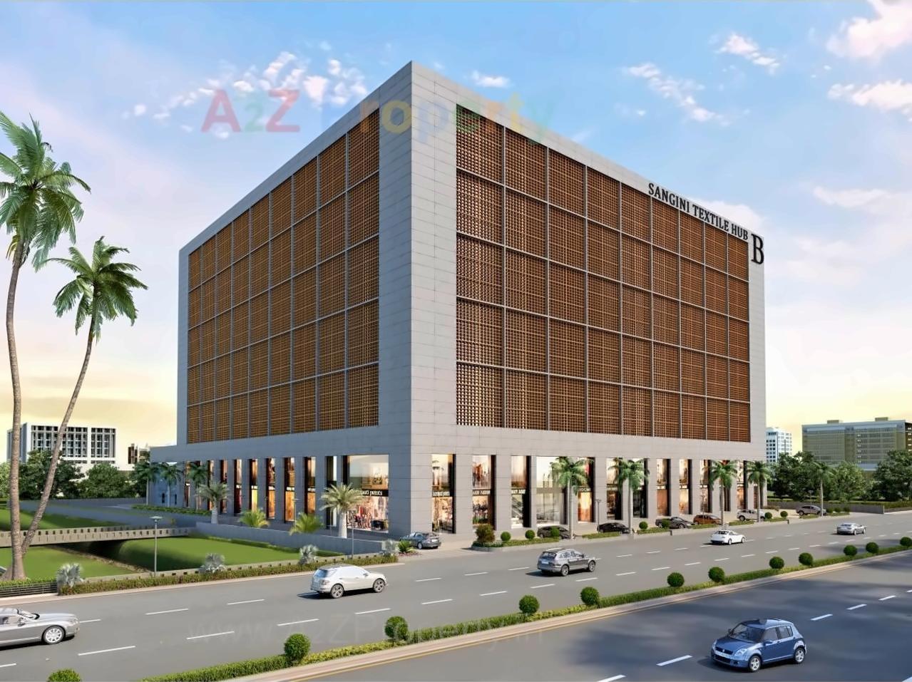 3D Elevation of real estate project Sangini Textile Hub located at Kumbhariya, Surat, Gujarat