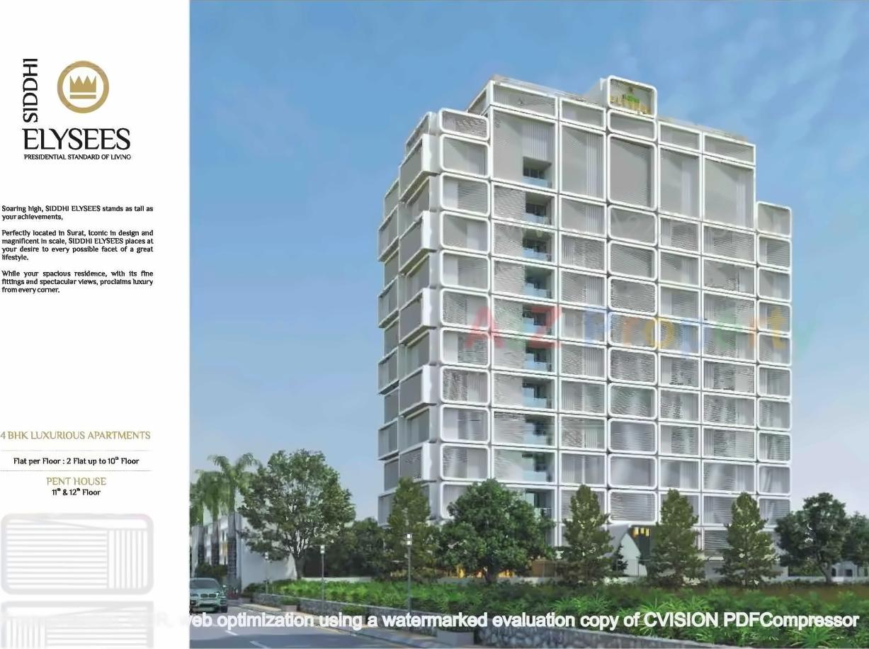 3D Elevation of real estate project Siddhi Elysees located at Bhimrad, Surat, Gujarat