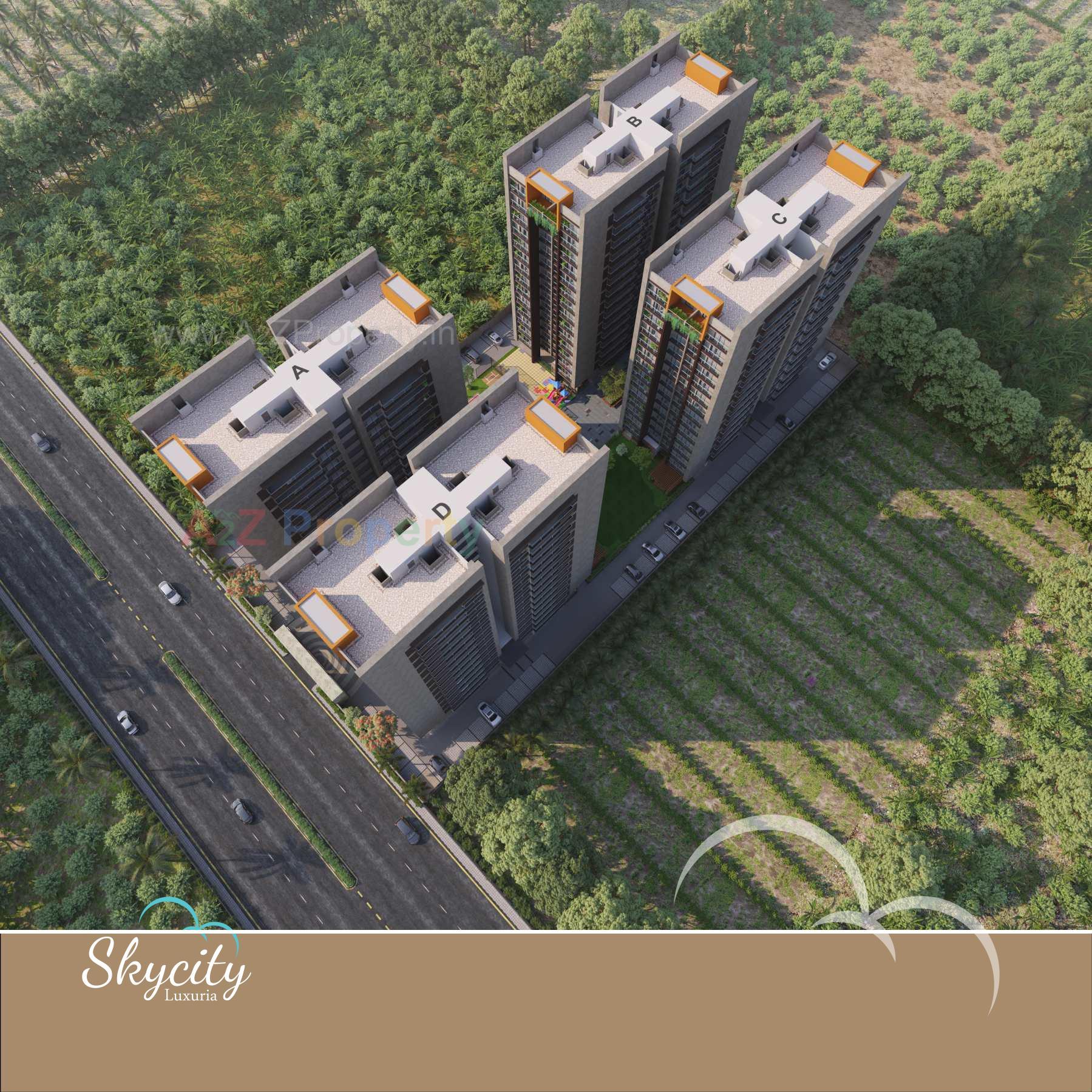 3D Elevation of real estate project Sky City Luxuria located at Bhimrad, Surat, Gujarat
