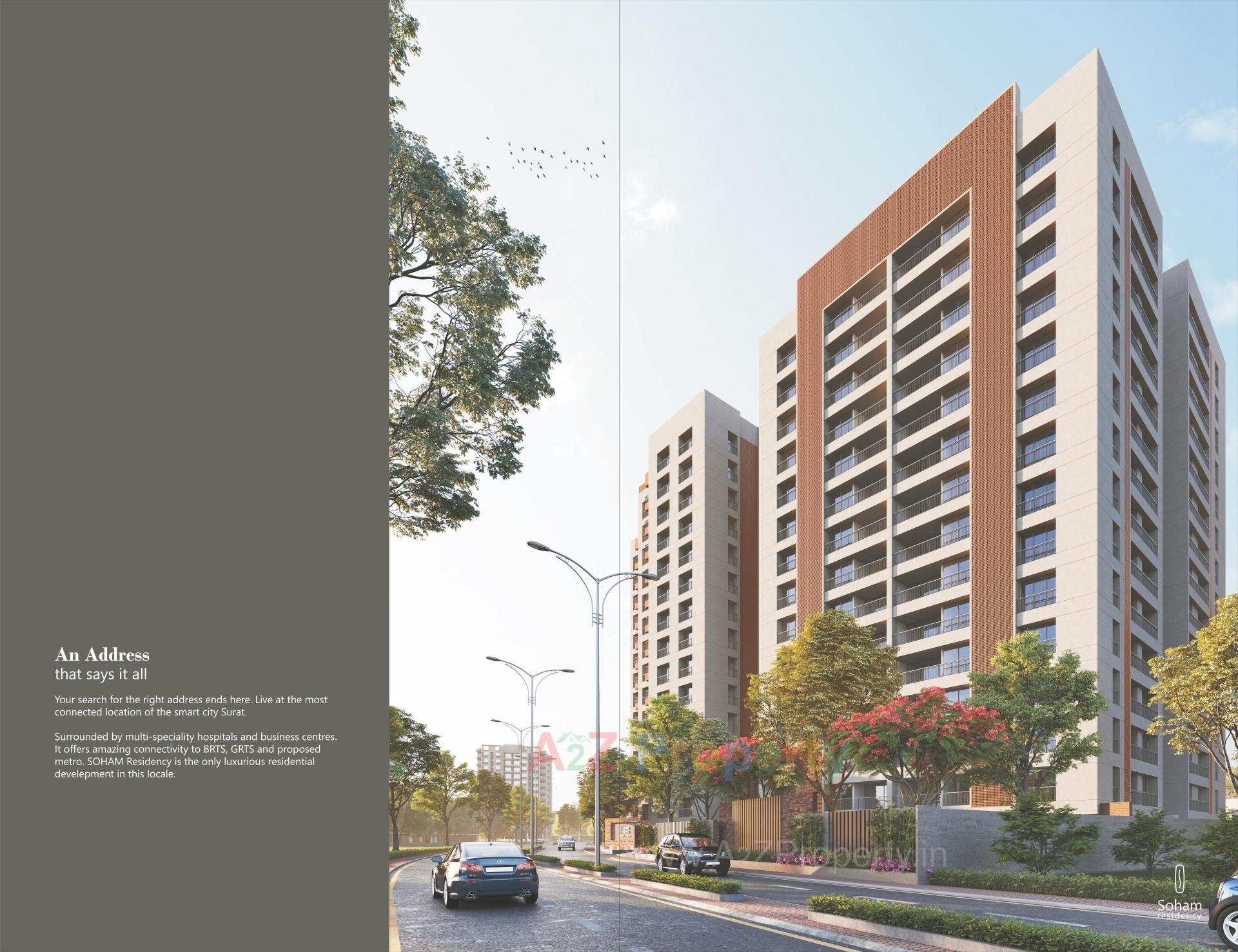 3D Elevation of real estate project Soham Residency (i,  A   F) located at Lal-darwaja, Surat, Gujarat