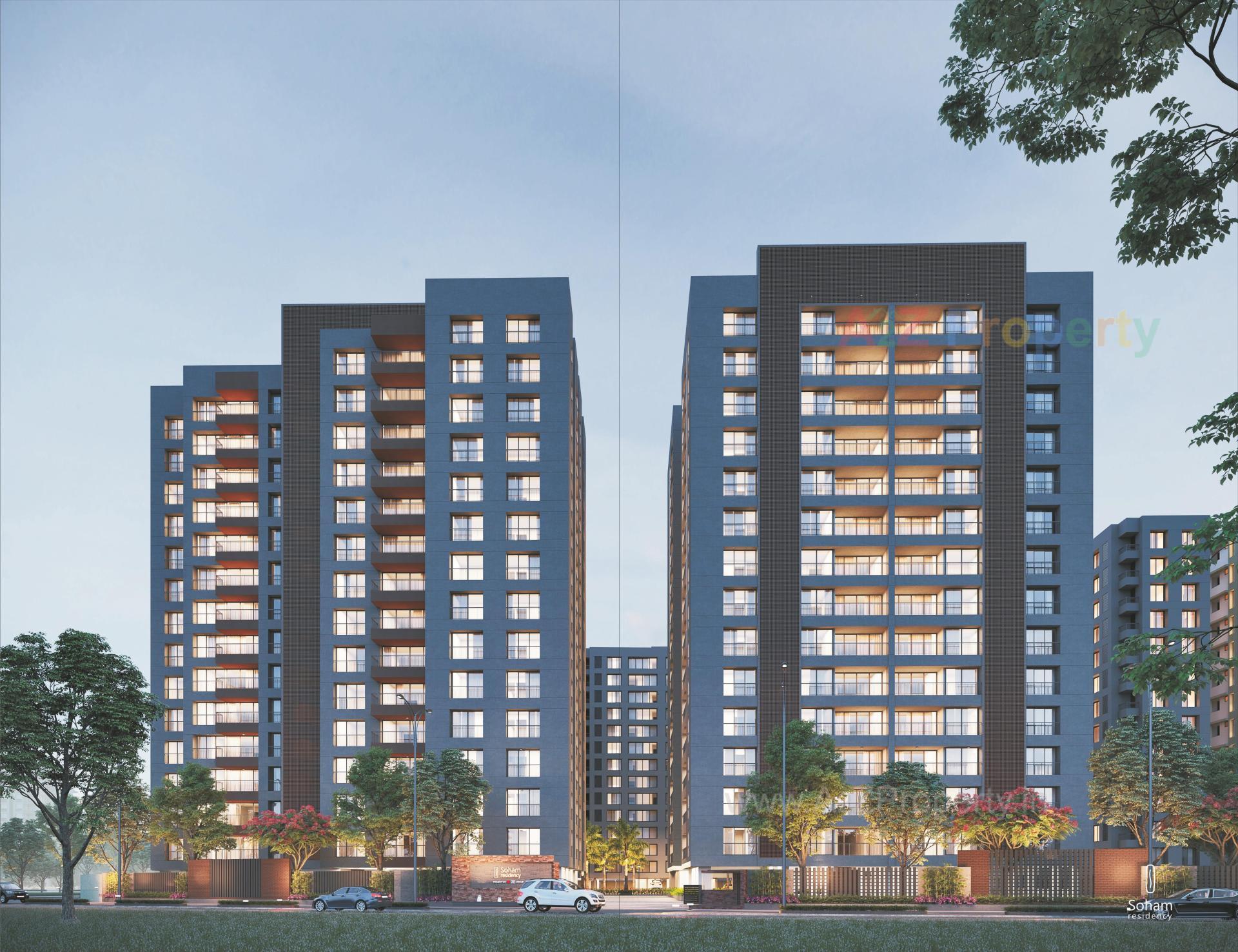 3D Elevation of real estate project Soham Residency (i,  A   F) located at Lal-darwaja, Surat, Gujarat