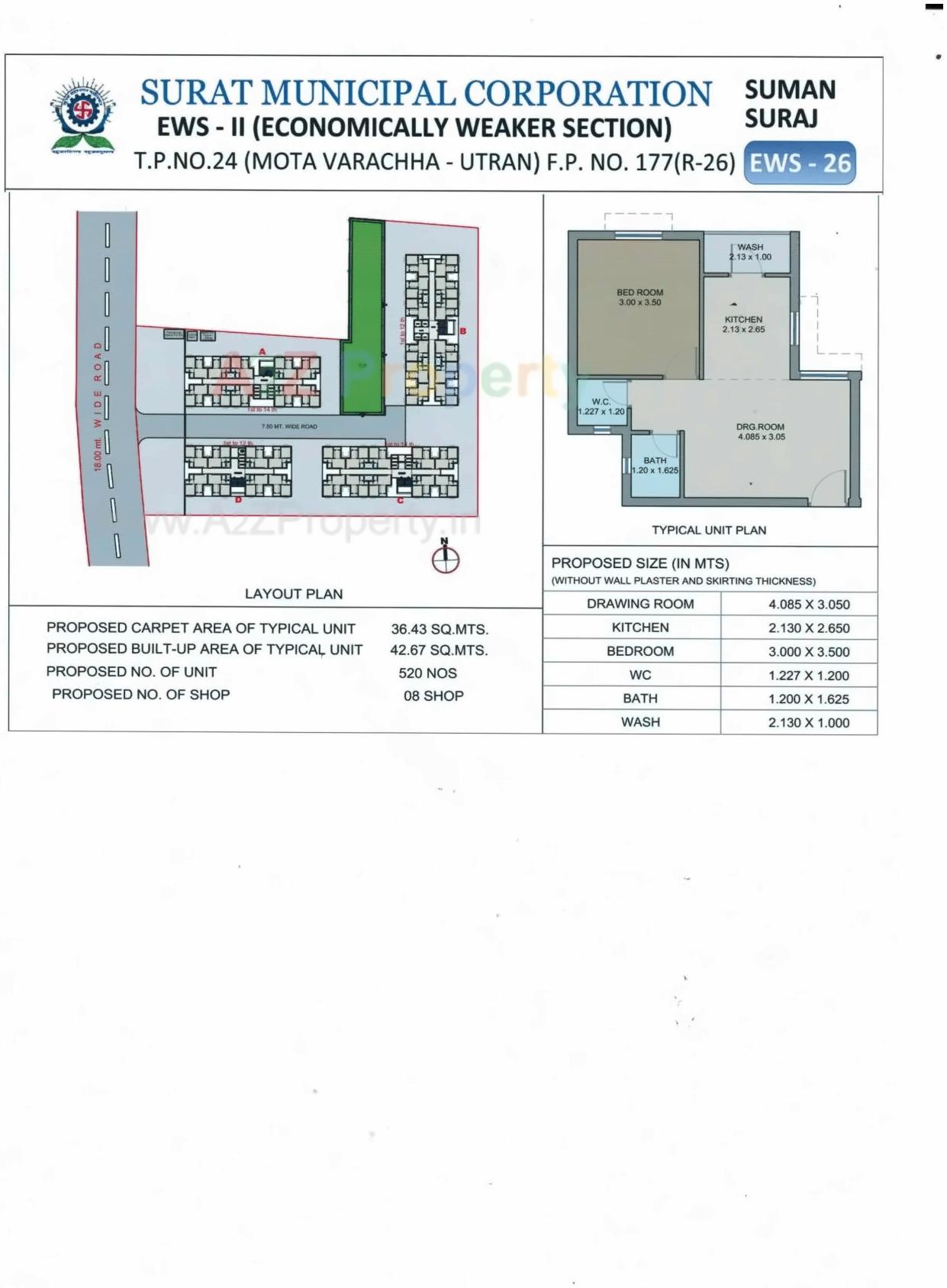 Layout of real estate project Suman Suraj Ews 26 Tps 24 (mota Varachha Utran) Fp 177 (r 26) located at Varachha, Surat, Gujarat