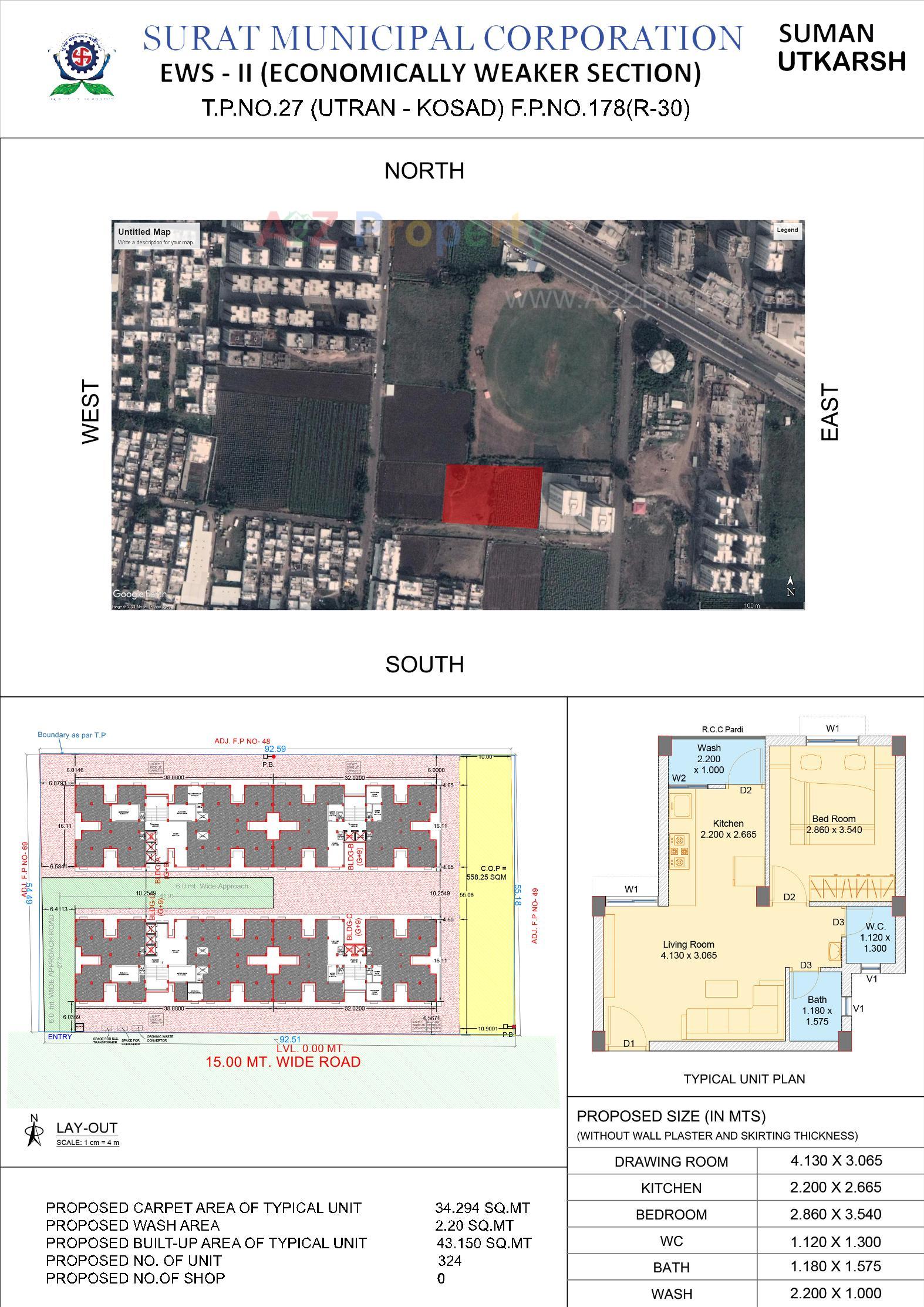 Layout of real estate project Suman Utkarsh Ews 55 Tp 27 (utran Kosad) Fp 1 located at Utran, Surat, Gujarat