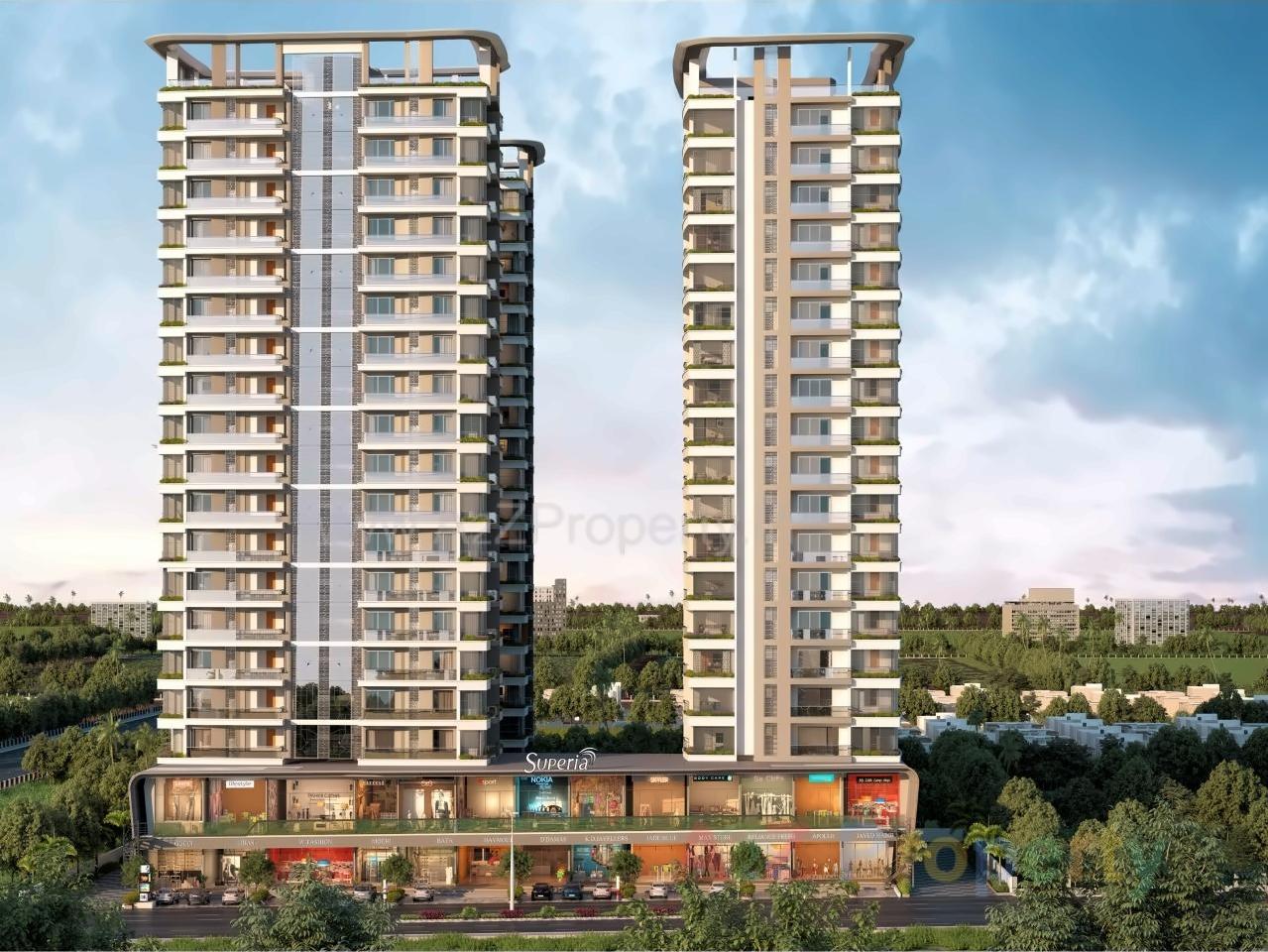 3D Elevation of real estate project Superia located at Althan-south, Surat, Gujarat