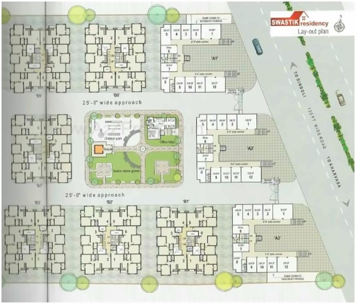 Layout of real estate project Swastik Residency located at Dindoli, Surat, Gujarat