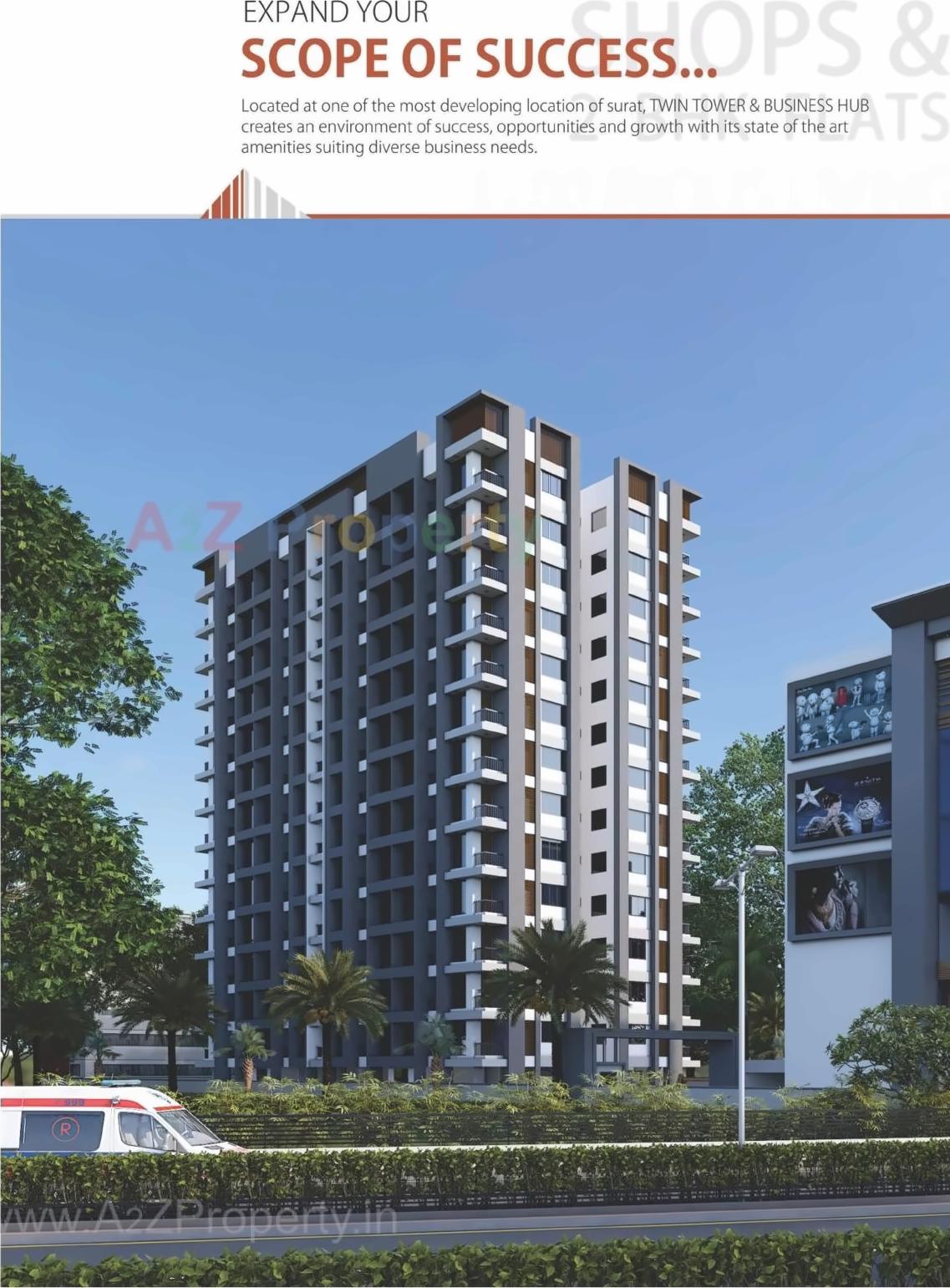 3D Elevation of real estate project Twin Tower   Business Hub located at Kathodara, Surat, Gujarat