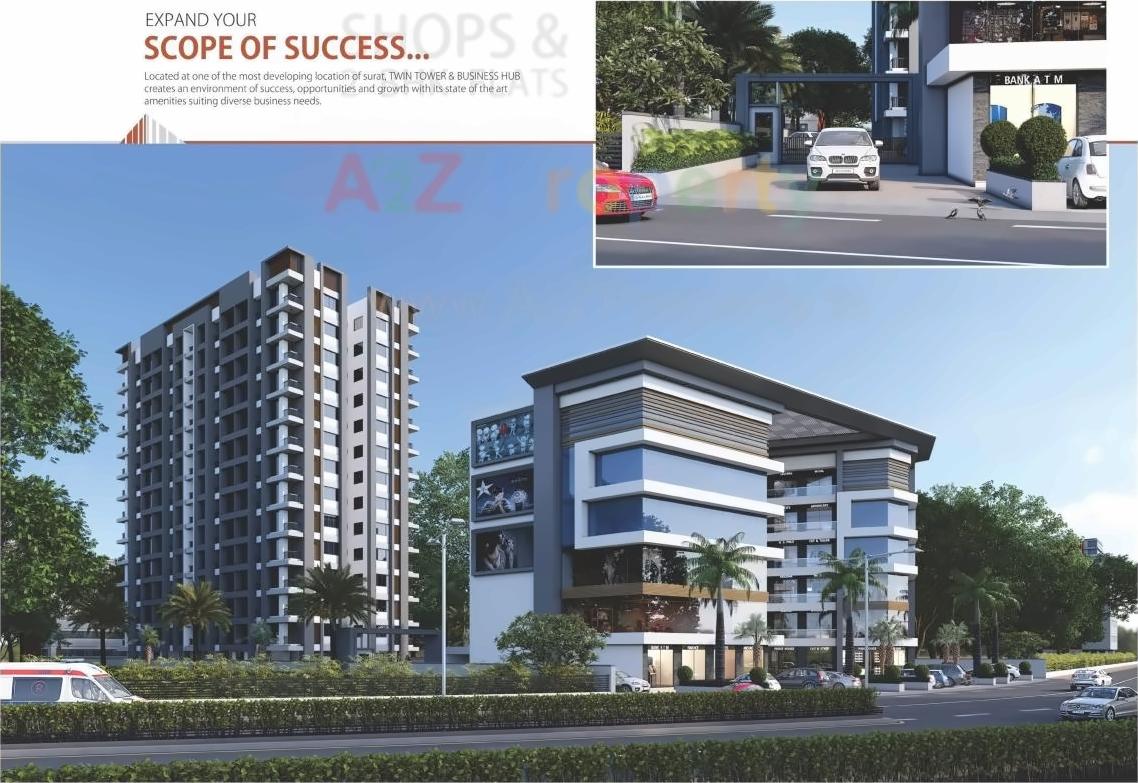 3D Elevation of real estate project Twin Tower   Business Hub located at Kathodara, Surat, Gujarat