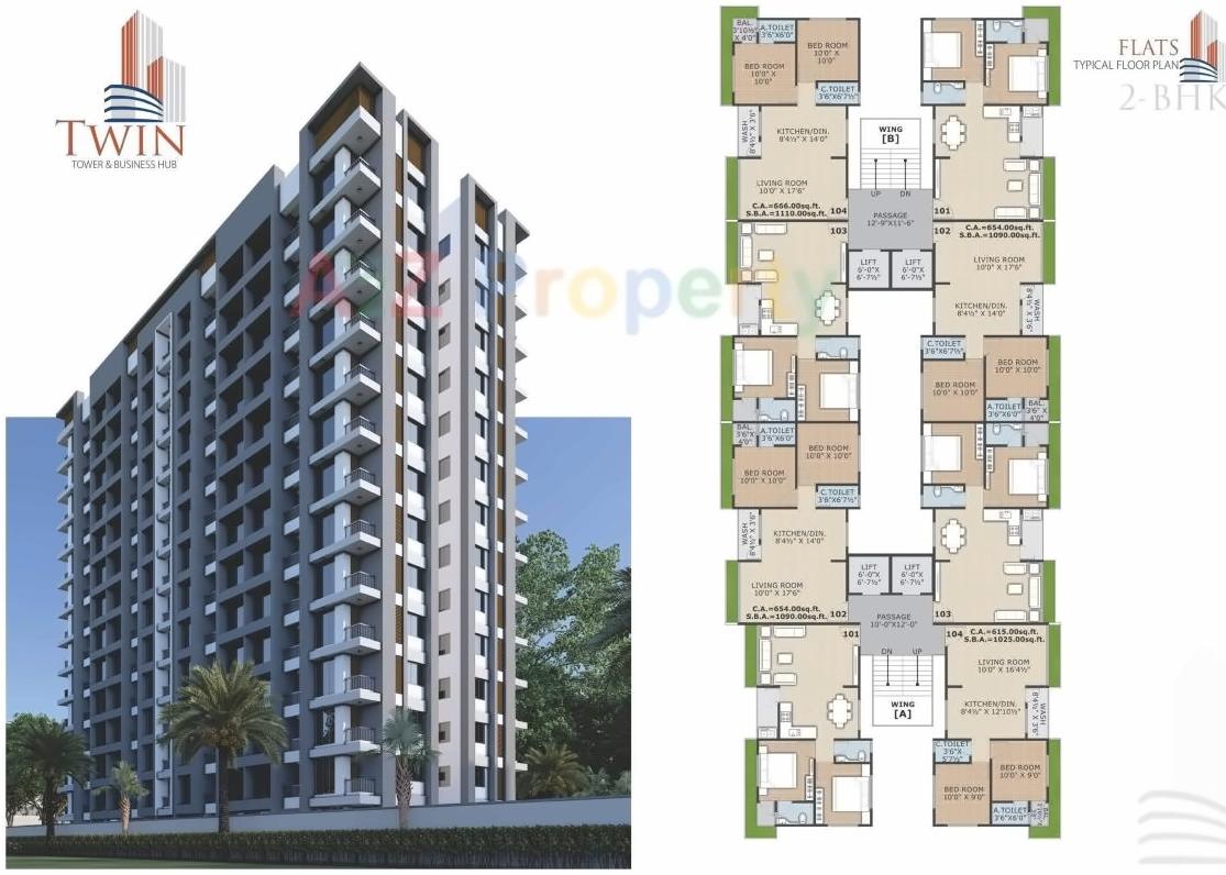 Layout of real estate project Twin Tower   Business Hub located at Kathodara, Surat, Gujarat