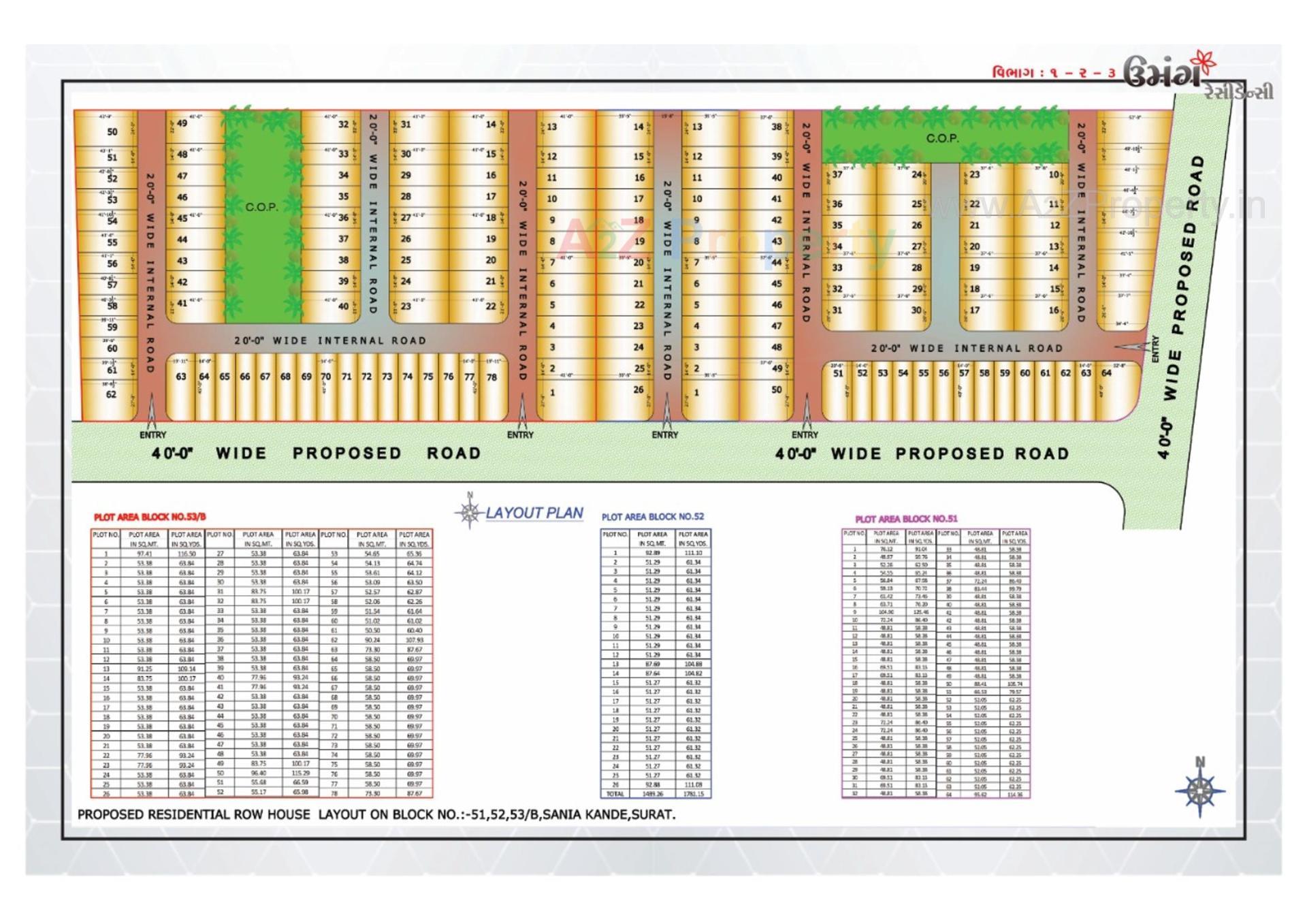Layout of real estate project Umang Residency Vibhag1,2, located at Saniya-kande, Surat, Gujarat
