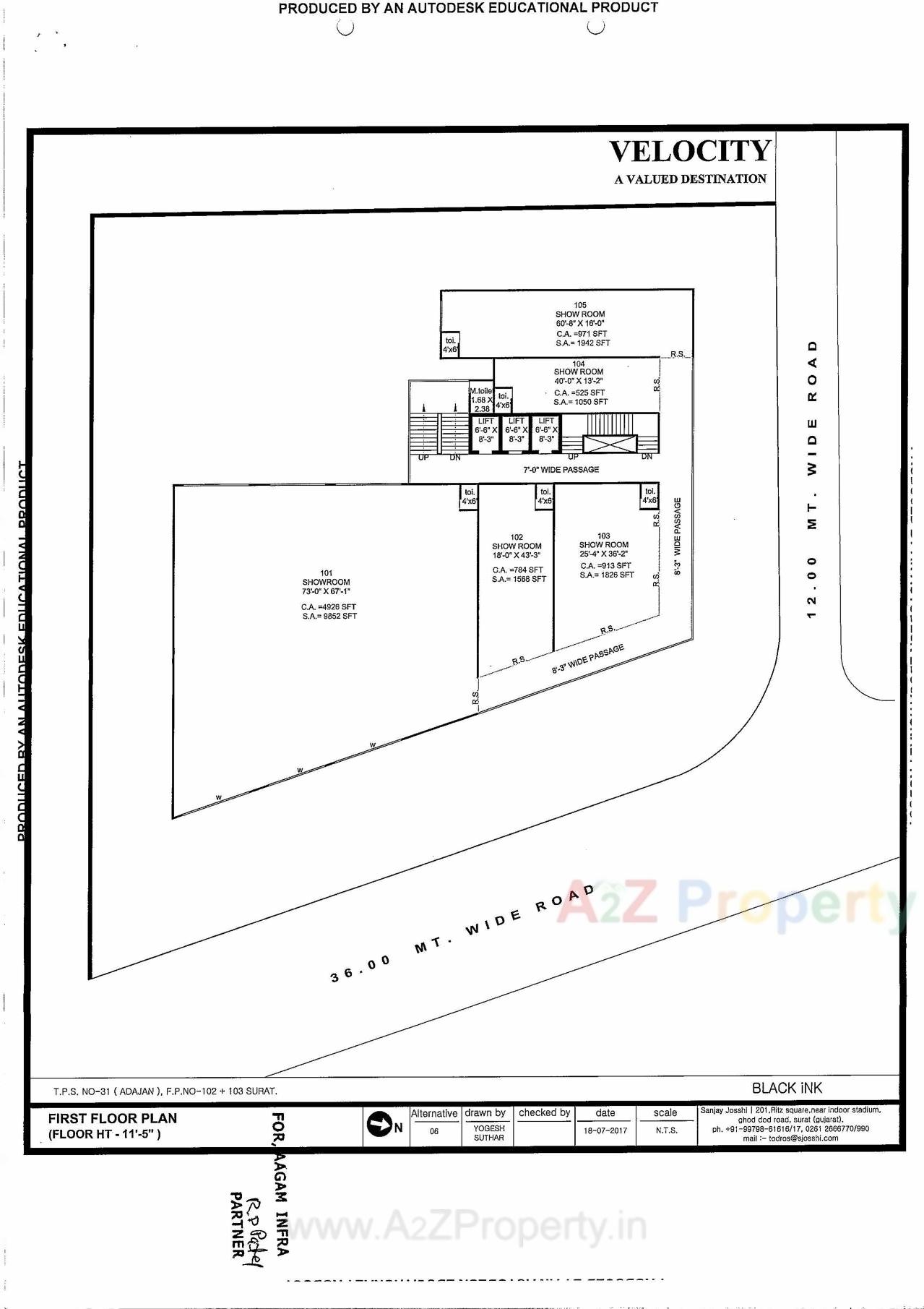 Layout of real estate project Velocity located at Jahangir-pura, Surat, Gujarat