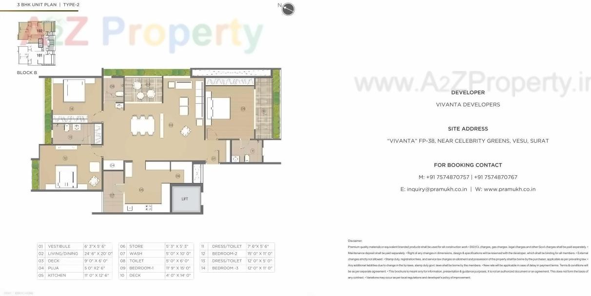 Layout of real estate project Vivanta located at Vesu, Surat, Gujarat