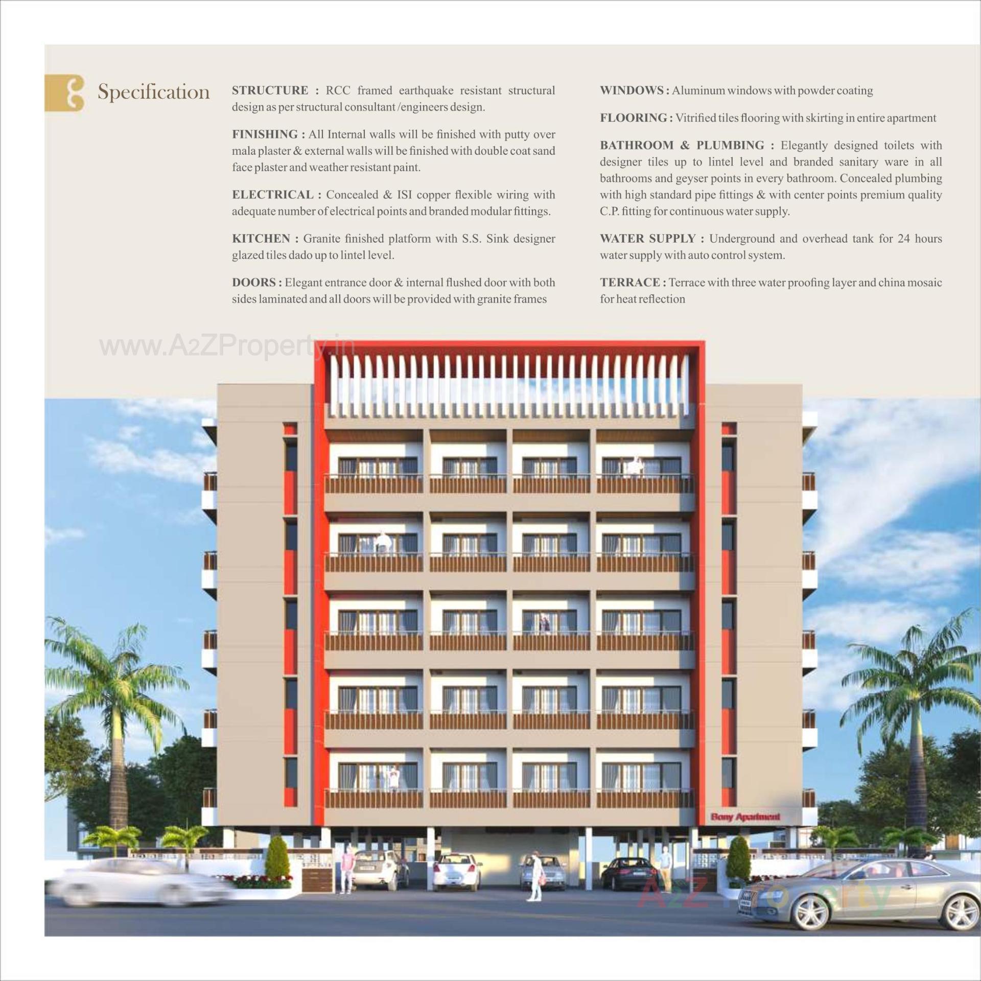 3D Elevation of real estate project Bony Apartment located at Kasba, Vadodara, Gujarat