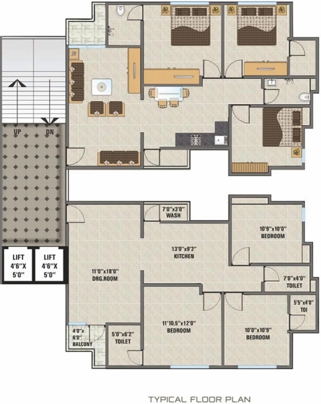Layout of real estate project Durga Heights For Tower A, Tower located at Manjalpur, Vadodara, Gujarat