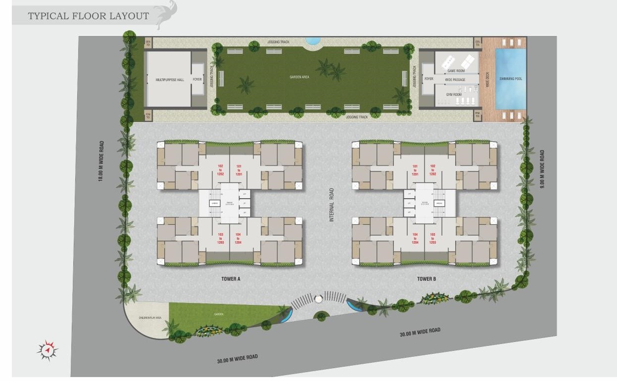 Tower A B Floor Layout of real estate project Empire Flora located at Savli, Vadodara, Gujarat