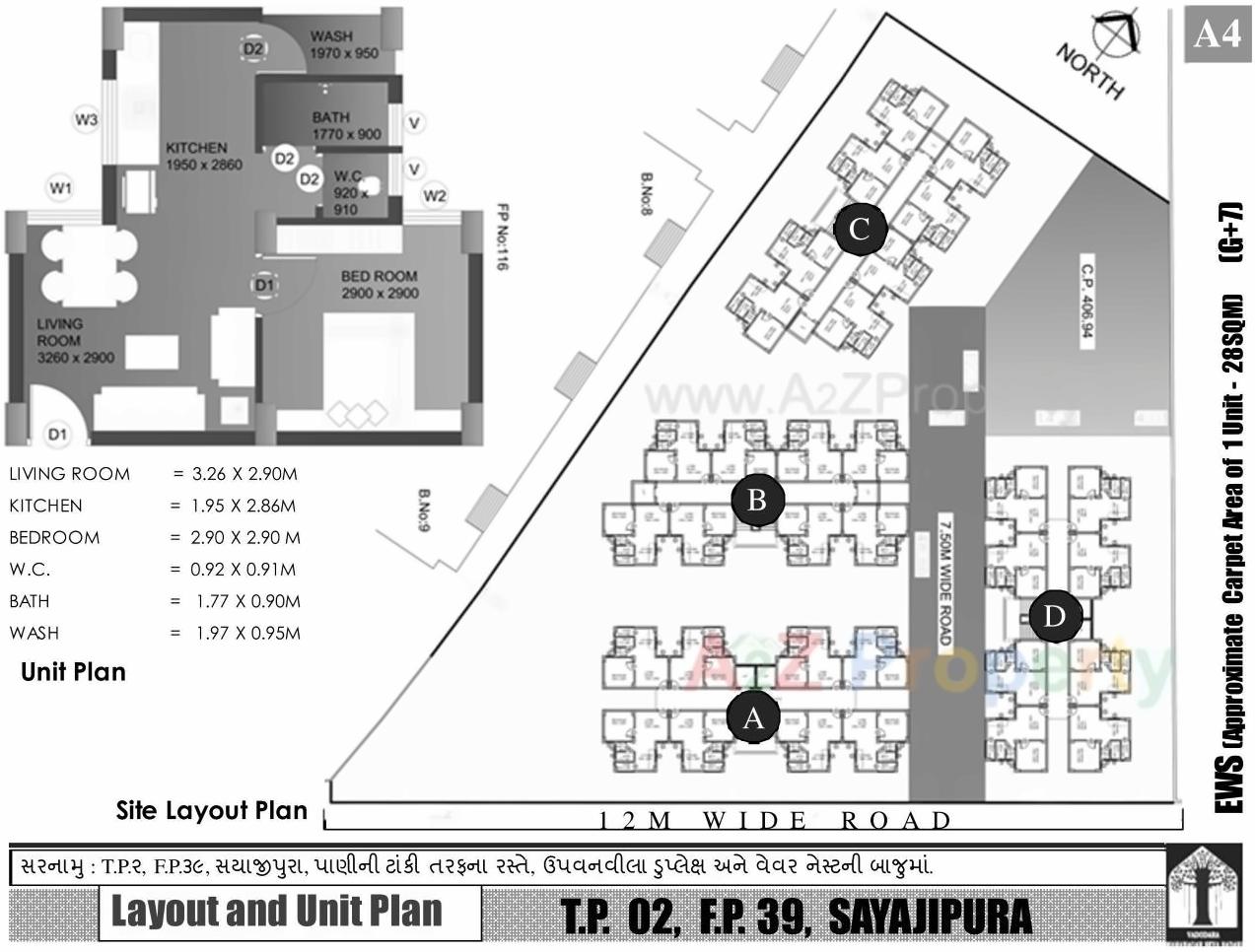 Layout of real estate project Ews Scheme Tp Fp located at Sayajipura, Vadodara, Gujarat
