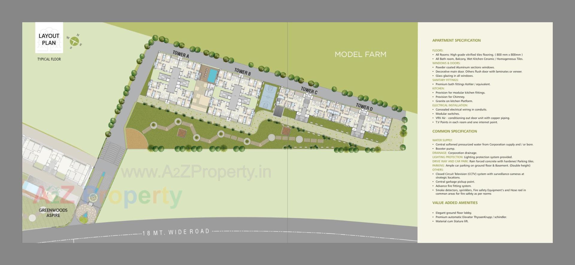 Layout of real estate project Greenwoods Aaranya located at Subhanpura, Vadodara, Gujarat