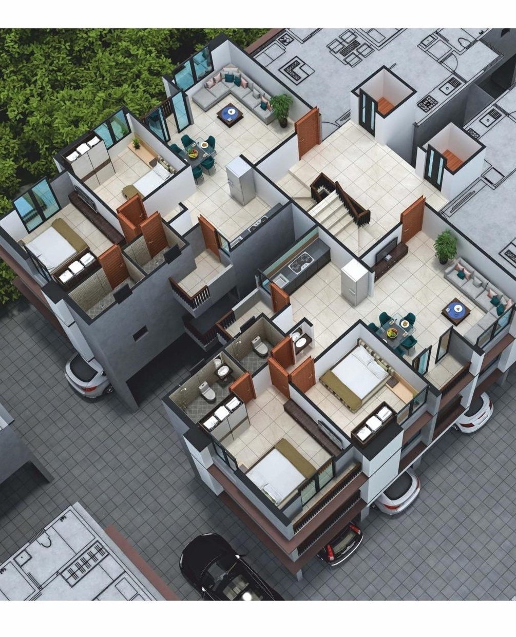 2 Bhk 3d Plan of real estate project Hari Darshan Palace located at Makarpura, Vadodara, Gujarat