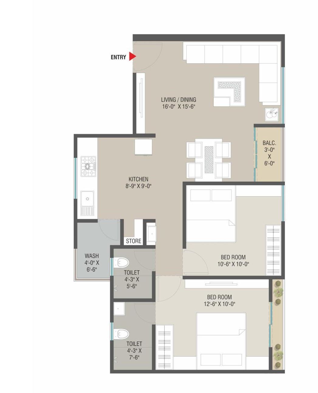 2 Bhk Planning of real estate project Hari Darshan Palace located at Makarpura, Vadodara, Gujarat