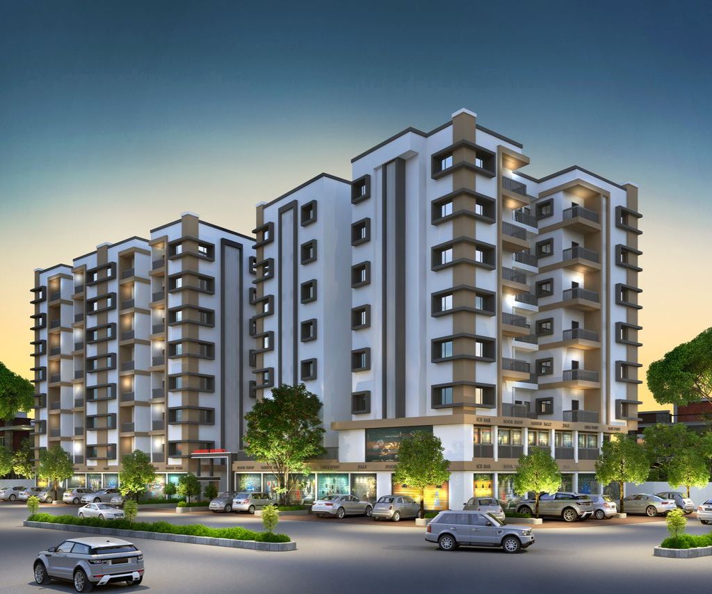 Final Corner Night View  of real estate project Kamdhenu Residency located at Tarsali, Vadodara, Gujarat