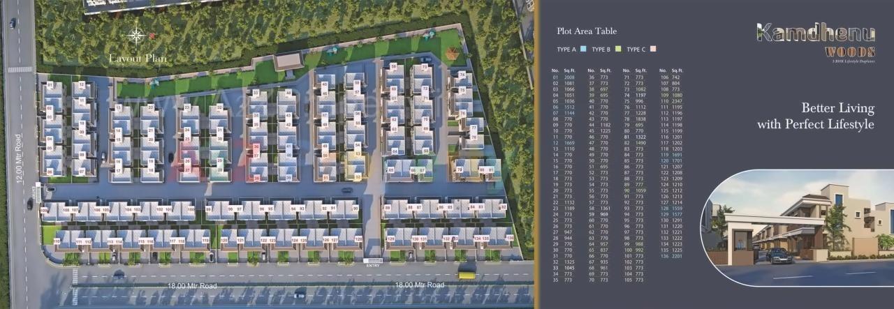 Layout of real estate project Kamdhenu Woods located at Ankhol, Vadodara, Gujarat