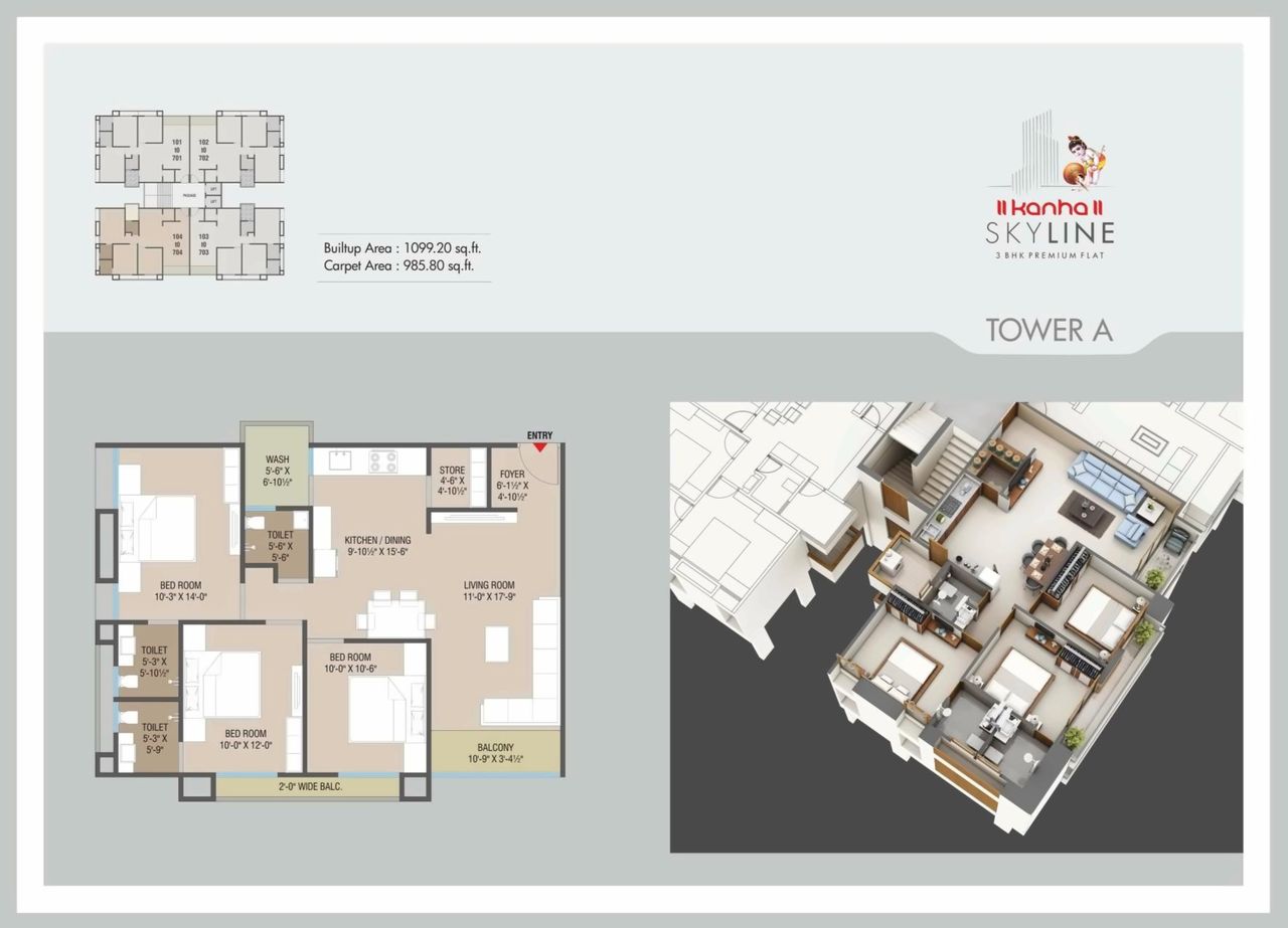Layout Tower A of real estate project Kanha Skyline located at Harni, Vadodara, Gujarat