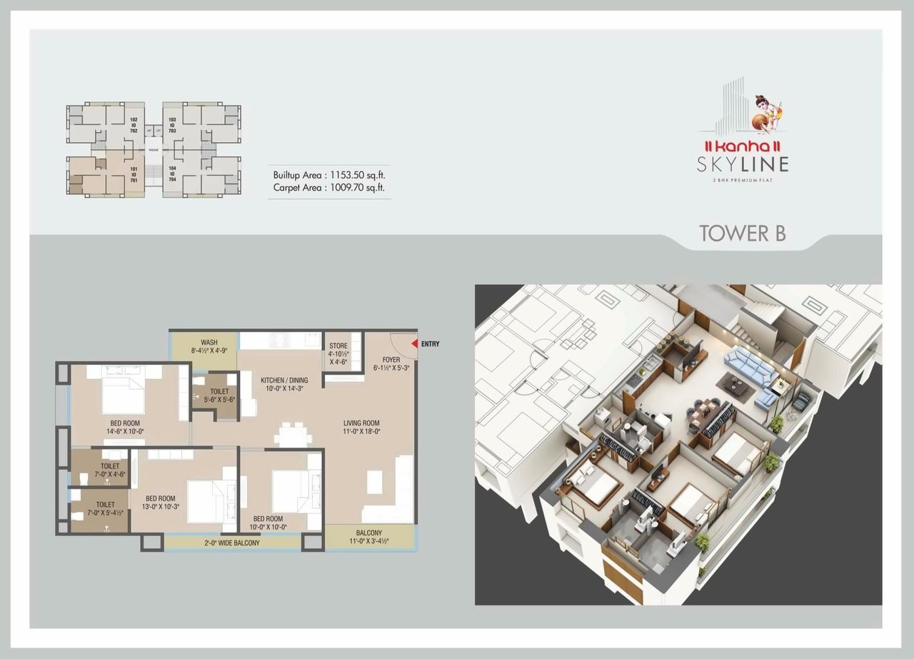 Layout Tower B of real estate project Kanha Skyline located at Harni, Vadodara, Gujarat