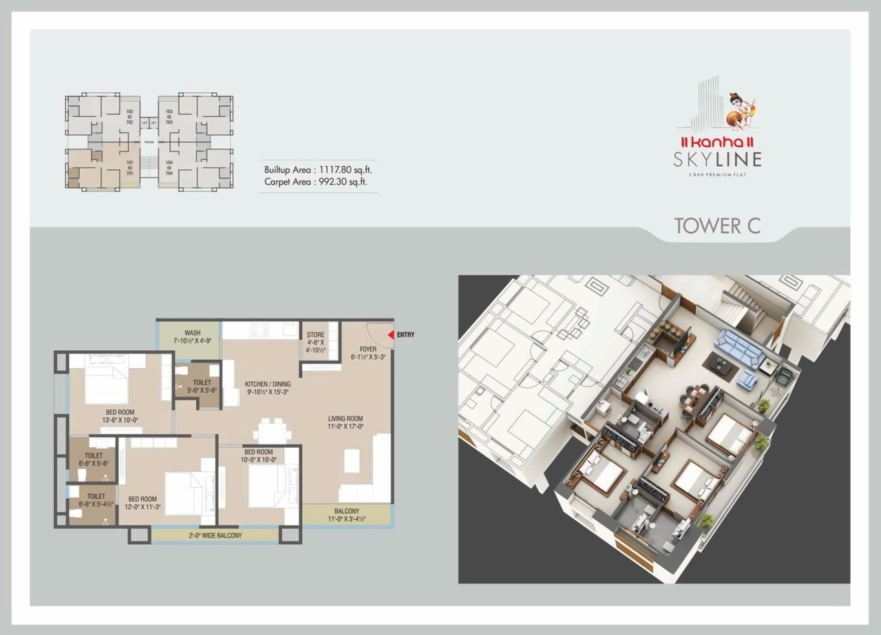 Layout Tower C of real estate project Kanha Skyline located at Harni, Vadodara, Gujarat