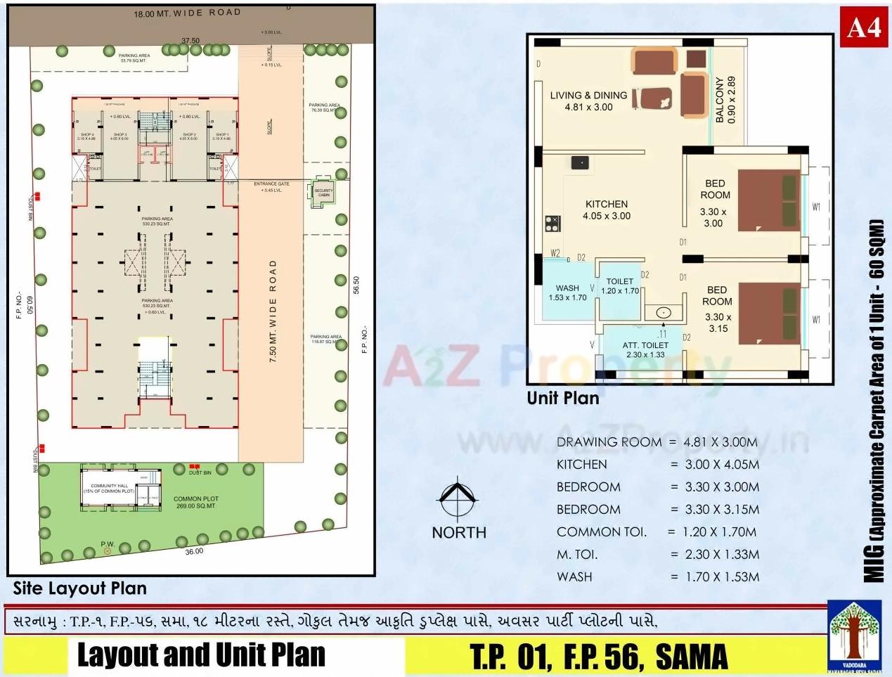 Layout of real estate project Mig Scheme Tp 01 Fp 56 Mmgy located at Sama, Vadodara, Gujarat