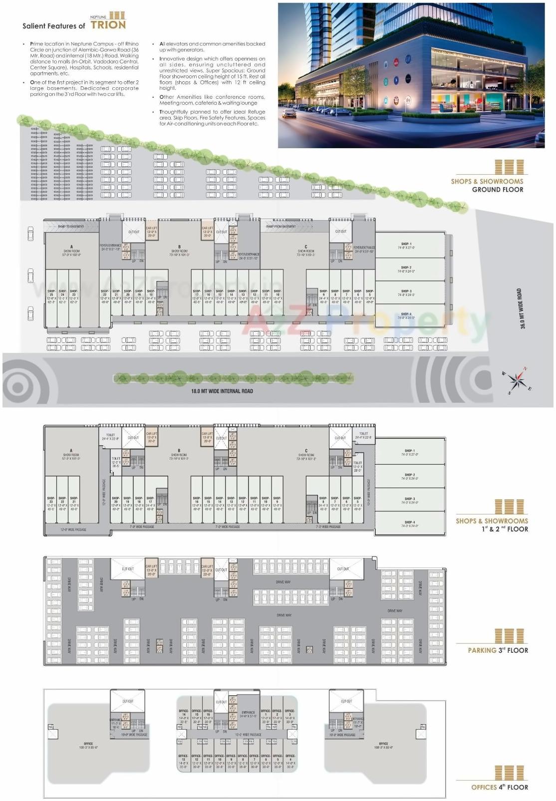 Layout of real estate project Neptune Trion located at Subhanpura, Vadodara, Gujarat