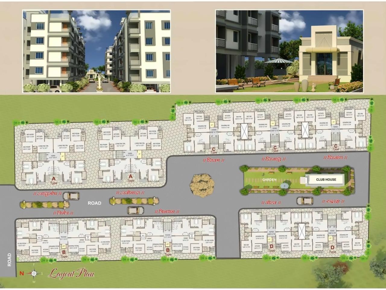 Layout of real estate project Omkaar Greens (omkaar Greens (type   B1, B, C) located at Jambuva, Vadodara, Gujarat