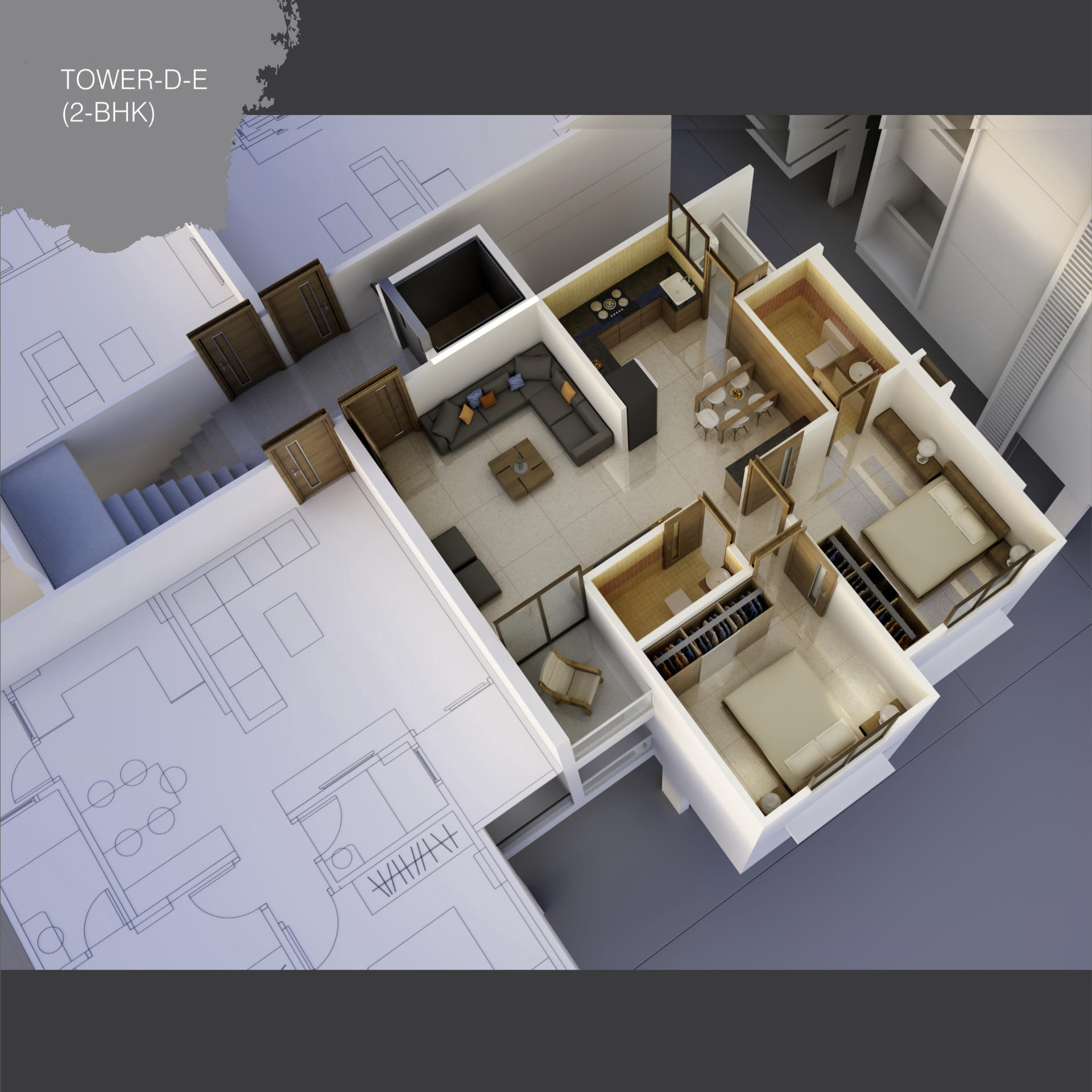 2_bhk_3d_floor_plan of real estate project Rudraksh Heaven located at Chhani, Vadodara, Gujarat