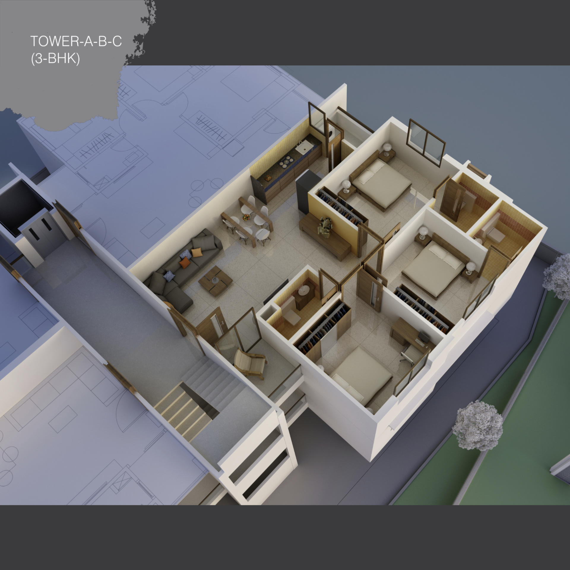 3bhk_3d_floor_plan of real estate project Rudraksh Heaven located at Chhani, Vadodara, Gujarat