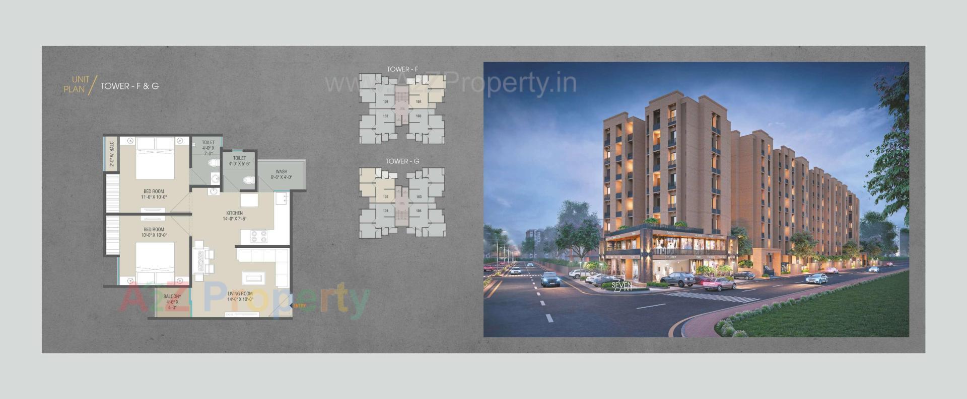 3D Elevation of real estate project Seven Sky located at Tarsali, Vadodara, Gujarat