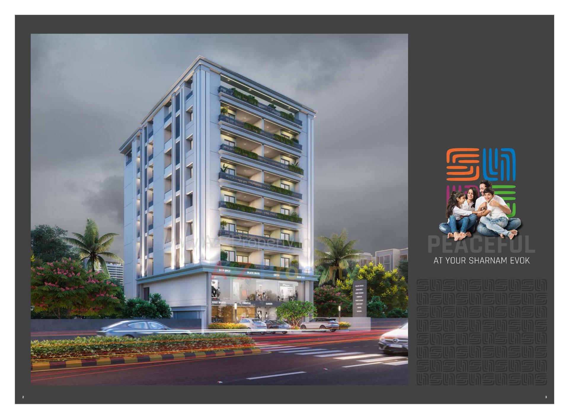 3D Elevation of real estate project Sharnam Evok located at Manjalpur, Vadodara, Gujarat